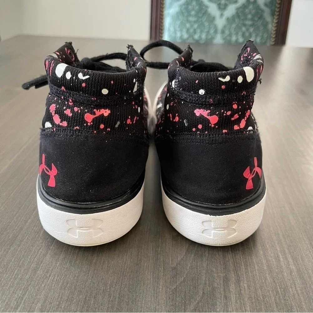 Under Armour girls high top sneakers shoes black pink white size 7Y